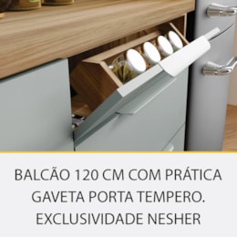Balcão de Cozinha Marquesa 120cm 1 Porta e 3 Gavetas Nature/Verde com Tampo MDF - Nesher