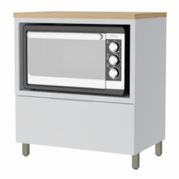 Balcão de Cozinha Marquesa 80cm para Forno com 1 Gaveta e Caixa Organizadora Branco/Nature - Nesher 