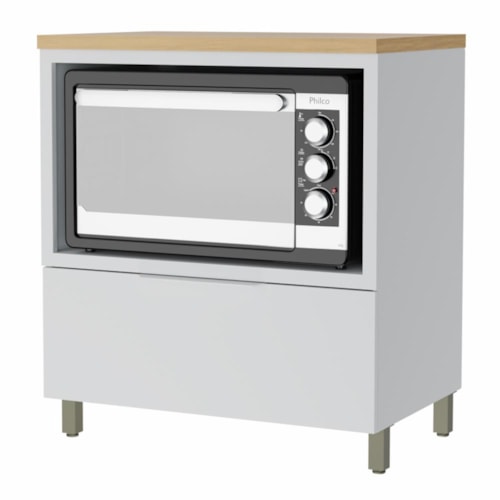Balcão de Cozinha Marquesa 80cm para Forno com 1 Gaveta e Caixa Organizadora Branco/Nature - Nesher 