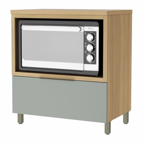 Balcão de Cozinha Marquesa 80cm para Forno com 1 Gaveta e Caixa Organizadora Nature/Verde- Nesher