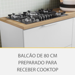 Balcão de Cozinha Marquesa Cooktop 80cm 1 Porta Basculante e 1 Gaveta Branco/Nature com Tampo MDF - Nesher