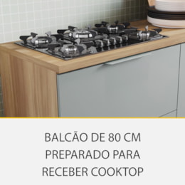Balcão de Cozinha Marquesa Cooktop 80cm 1 Porta Basculante e 1 Gaveta Nature/Verde com Tampo MDF - Nesher