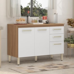 Balcão de Cozinha Miss 3 Portas e 2 Gavetas Amêndola/Branco com Tampo MDP - Demóbile   Balcão de Cozinha Miss 3 Portas e 2 Gavetas Amêndola/Branco com Tampo MDP - Demóbile