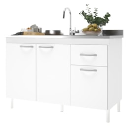 Balcão de Cozinha Pop 120cm 3 Portas e 1 Gaveta Branco sem Tampo - Indékes