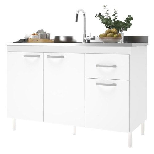 Balcão de Cozinha Pop 120cm 3 Portas e 1 Gaveta Branco sem Tampo - Indékes