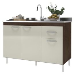 Balcão de Cozinha Pop 120cm 3 Portas e 1 Gaveta Noce/Off White sem Tampo - Indékes