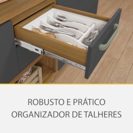 Balcão de Cozinha Princesa 120cm 1 Porta e 2 Gavetas com Tampo MDF e Caixa Organizadora Freijó/Grafite - Nesher