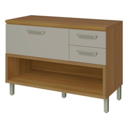 Balcão de Cozinha Princesa 120cm 1 Porta e 2 Gavetas com Tampo MDF e Caixa Organizadora Freijó/Off White - Nesher 