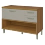 Balcão de Cozinha Princesa 120cm 1 Porta e 2 Gavetas com Tampo MDF e Caixa Organizadora Freijó/Off White - Nesher 