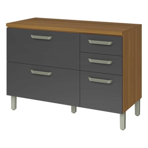 Balcão de Cozinha Princesa 120cm 2 Portas e 3 Gavetas Freijó/Grafite com Tampo MDF - Nesher