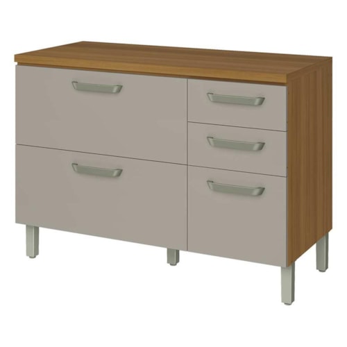 Balcão de Cozinha Princesa 120cm 2 Portas e 3 Gavetas Freijó/Off White com Tampo MDF - Nesher