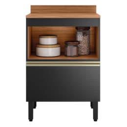 Balcão de Cozinha Proença 60cm 1 Porta e 1 Gaveta Nogueira Touch/Carbono Prime TX com Tampo MDF - Demartêz