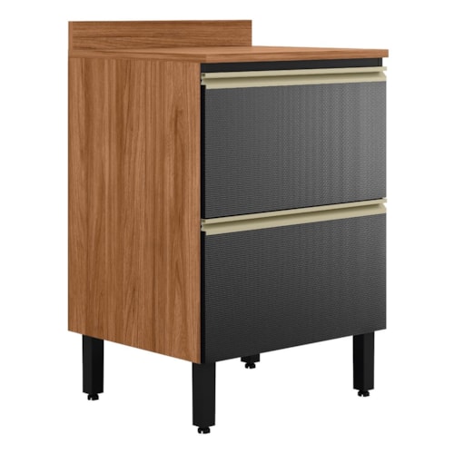 Balcão de Cozinha Proença 60cm 1 Porta e 1 Gaveta Nogueira Touch/Carbono Prime TX com Tampo MDF - Demartêz