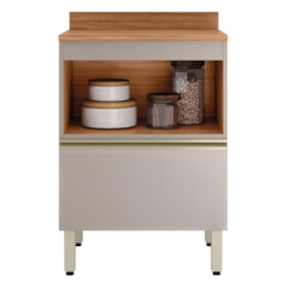Balcão de Cozinha Proença 60cm 1 Porta e 1 Gaveta Nogueira Touch/Nude Prime TX com Tampo MDF - Demartêz