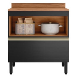 Balcão de Cozinha Proença 80cm 1 Porta e 1 Gaveta Nogueira Touch/Carbono Prime TX com Tampo MDF - Demartêz