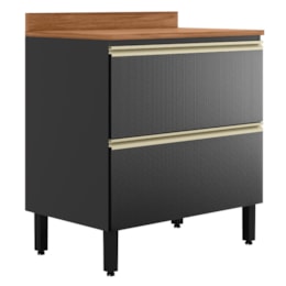 Balcão de Cozinha Proença 80cm 1 Porta e 1 Gaveta Nogueira Touch/Carbono Prime TX com Tampo MDF - Demartêz