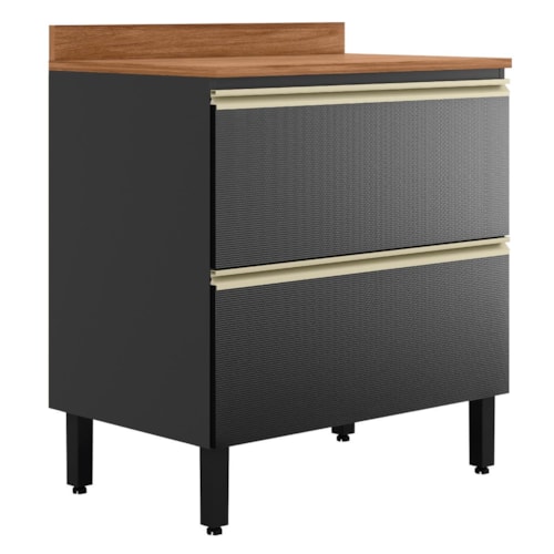 Balcão de Cozinha Proença 80cm 1 Porta e 1 Gaveta Nogueira Touch/Carbono Prime TX com Tampo MDF - Demartêz