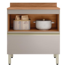 Balcão de Cozinha Proença 80cm 1 Porta e 1 Gaveta Nogueira Touch/Nude Prime TX com Tampo MDF - Demartêz