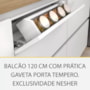 Balcão de Cozinha Rainha 120cm 1 Porta e 4 Gavetas Branco/Nature com Tampo MDF - Nesher