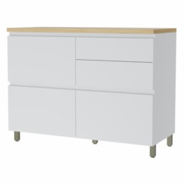 Balcão de Cozinha Rainha 120cm 1 Porta e 4 Gavetas Branco/Nature com Tampo MDF - Nesher