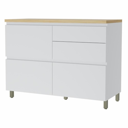 Balcão de Cozinha Rainha 120cm 1 Porta e 4 Gavetas Branco/Nature com Tampo MDF - Nesher
