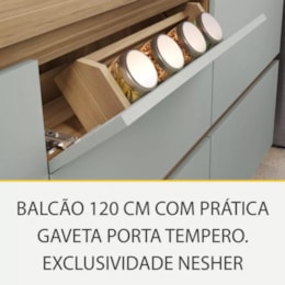 Balcão de Cozinha Rainha 120cm 1 Porta e 4 Gavetas Nature/Verde com Tampo MDF - Nesher