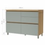 Balcão de Cozinha Rainha 120cm 1 Porta e 4 Gavetas Nature/Verde com Tampo MDF - Nesher