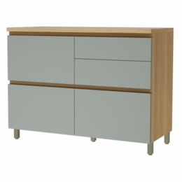 Balcão de Cozinha Rainha 120cm 1 Porta e 4 Gavetas Nature/Verde com Tampo MDF - Nesher