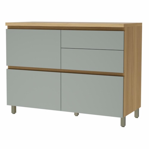 Balcão de Cozinha Rainha 120cm 1 Porta e 4 Gavetas Nature/Verde com Tampo MDF - Nesher