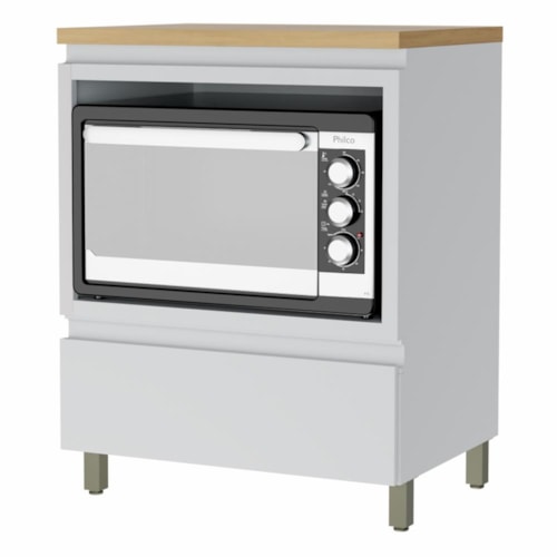 Balcão de Cozinha Rainha 70cm para Forno com 1 Gaveta e Caixa Organizadora Branco/Nature - Nesher