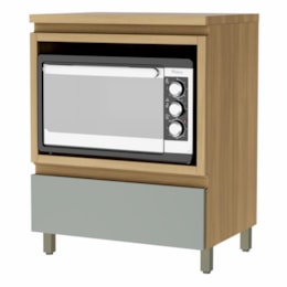 Balcão de Cozinha Rainha 70cm para Forno com 1 Gaveta e Caixa Organizadora Nature/Verde - Nesher
