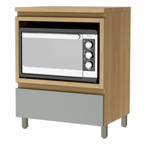 Balcão de Cozinha Rainha 70cm para Forno com 1 Gaveta e Caixa Organizadora Nature/Verde - Nesher
