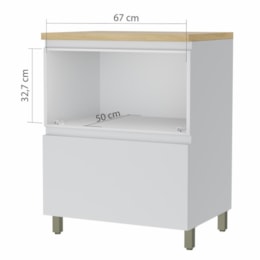 Balcão de Cozinha Rainha Cooktop 70cm 1 Porta Basculante e 1 Gaveta Branco/Nature com Tampo MDF - Nesher
