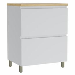 Balcão de Cozinha Rainha Cooktop 70cm 1 Porta Basculante e 1 Gaveta Branco/Nature com Tampo MDF - Nesher