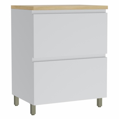 Balcão de Cozinha Rainha Cooktop 70cm 1 Porta Basculante e 1 Gaveta Branco/Nature com Tampo MDF - Nesher