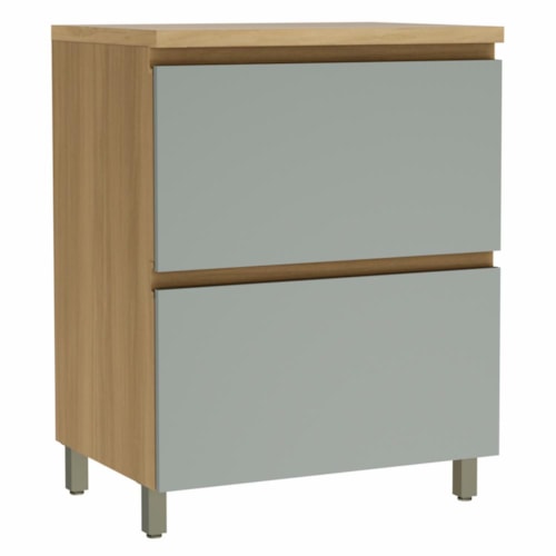Balcão de Cozinha Rainha Cooktop 70cm 1 Porta Basculante e 1 Gaveta Nature/Verde com Tampo MDF - Nesher