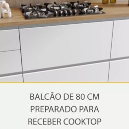 Balcão de Cozinha Rainha Cooktop 80cm 1 Porta Basculante e 1 Gaveta Branco/Nature com Tampo MDF - Nesher
