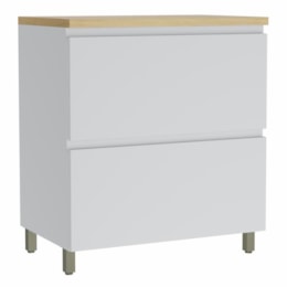Balcão de Cozinha Rainha Cooktop 80cm 1 Porta Basculante e 1 Gaveta Branco/Nature com Tampo MDF - Nesher