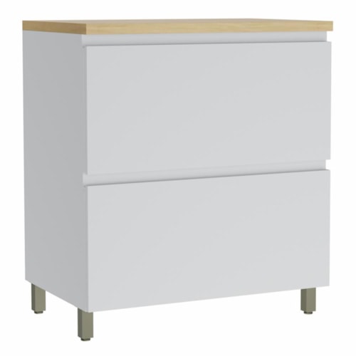 Balcão de Cozinha Rainha Cooktop 80cm 1 Porta Basculante e 1 Gaveta Branco/Nature com Tampo MDF - Nesher