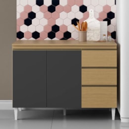 Balcão de Cozinha Sophia Clara 120cm Atacama/Grafite com Tampo MDP - Aramóveis Balcão de Cozinha Sophia Clara 120cm Atacama/Grafite com Tampo MDP - Aramóveis