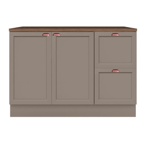 Balcão de Cozinha Unna 2 Portas e 2 Gavetas 120cm Gris com Tampo MDP - Poliman Móveis