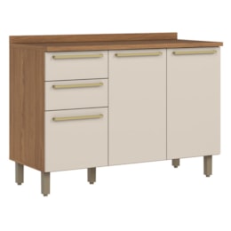 Balcão de Pia Requinte 120cm 3 Portas e 2 Gavetas Nature/Areia com Tampo MDP - Móveis Henn