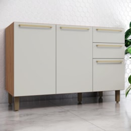 Balcão de Pia Requinte 120cm 3 Portas e 2 Gavetas Nature/Areia sem Tampo - Móveis Henn