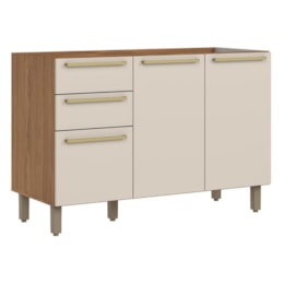 Balcão de Pia Requinte 120cm 3 Portas e 2 Gavetas Nature/Areia sem Tampo - Móveis Henn