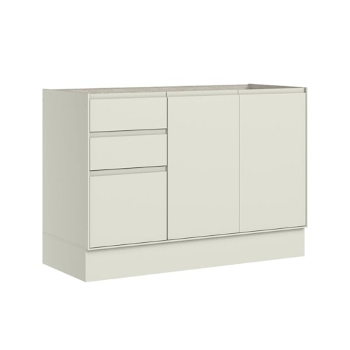 Balcão Pia 120cm Fineze 3 Portas 2 Gavetas Areia - Móveis Henn