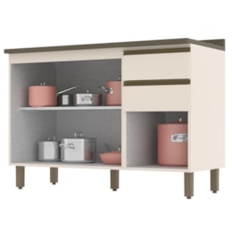 Balcão Pia 2 Gavetas 3 Portas Off White/Duna com Tampo Connect - Móveis Henn  Balcão Pia 2 Gavetas 3 Portas Off White/Duna com Tampo Connect - Móveis Henn