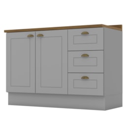 Balcão Pia 2 Portas e 3 Gavetas 120cm Americana Cinza com Tampo Nature - Móveis Henn Balcão Pia 2 Portas e 3 Gavetas 120cm Americana Cinza com Tampo Nature - Móveis Henn