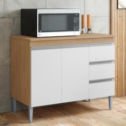 Balcão Pia Andréia 100cm Amêndoa/Branco com Tampo MDP - AJL Móveis