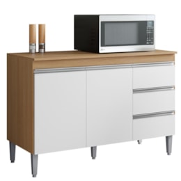 Balcão Pia Andréia 120cm Amêndoa/Branco com Tampo MDP - AJL Móveis