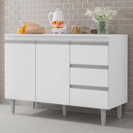 Balcão Pia Andréia 120cm Branco com Tampo MDP - AJL Móveis Balcão Pia Andréia 120cm Branco com Tampo MDP - AJL Móveis